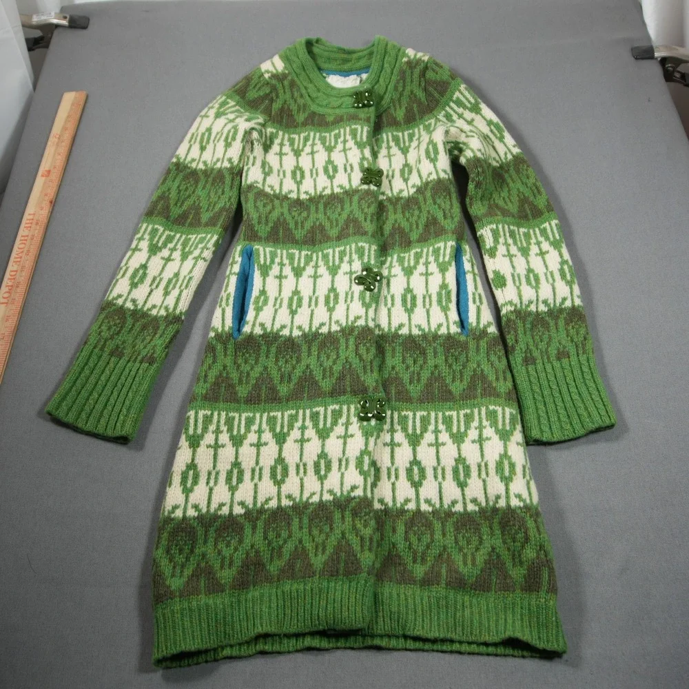 Sparrow Fair Isle Lambswool Angora Blend Knit Longline Women Cardigan Coat S